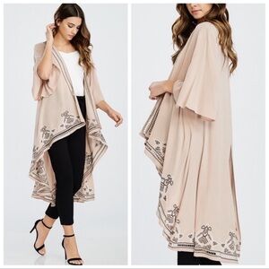 Pretty Taupe Embroidered Kimono